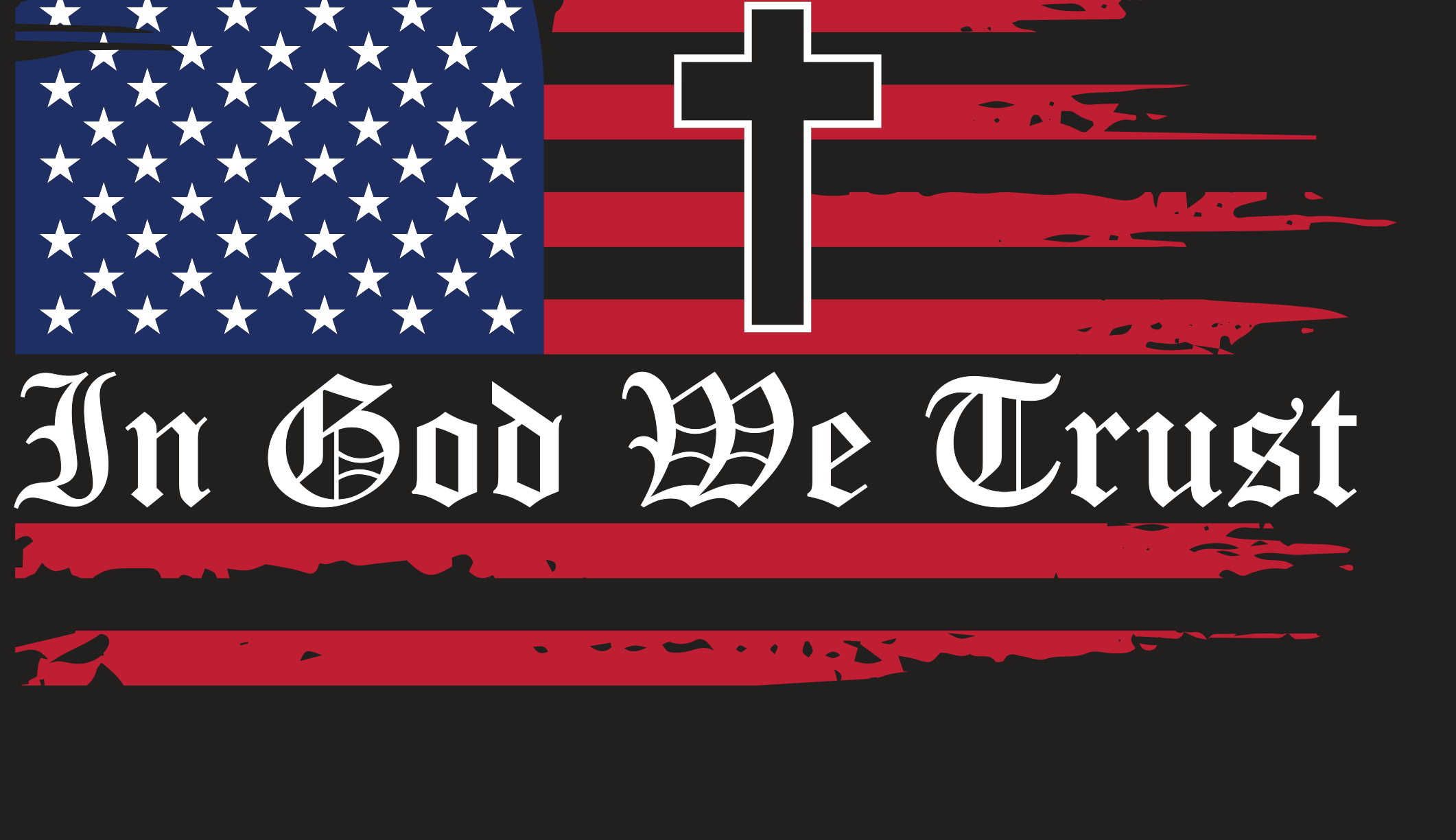 Distressed American flag with a cross and In God We Trust